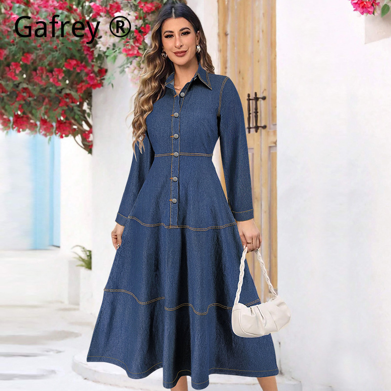 Belted Shirt Dress - New Fashion Denim Jean Shirt Dress