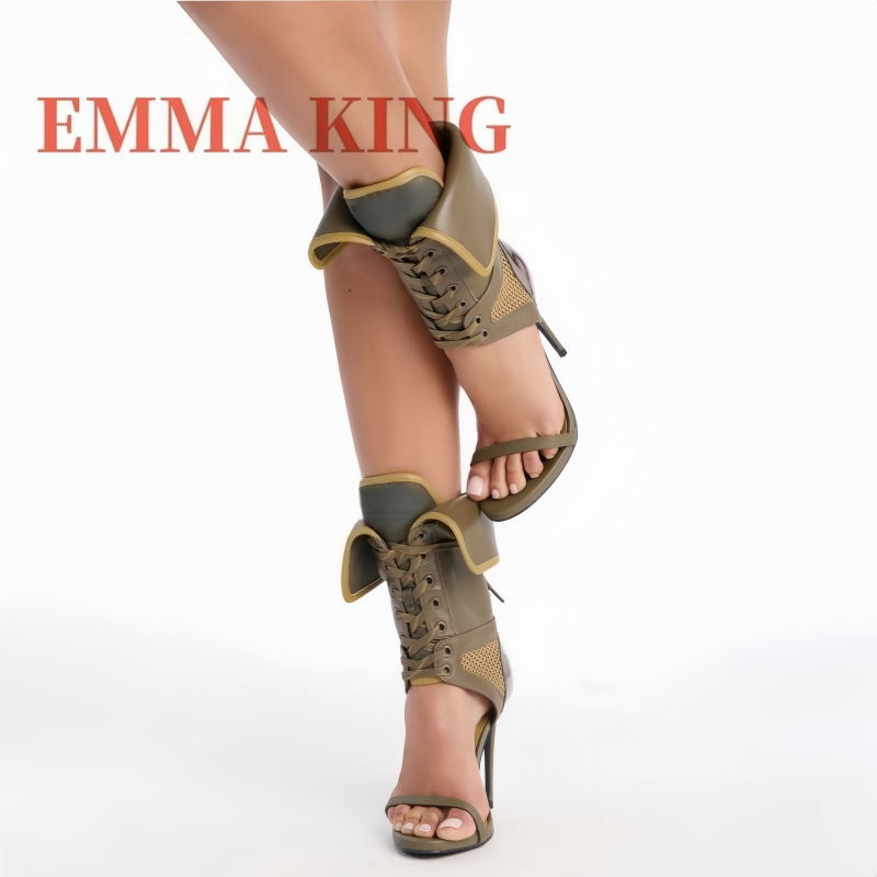 Women'S Fashion Boots - Green Fold Over Ankle High Sandals