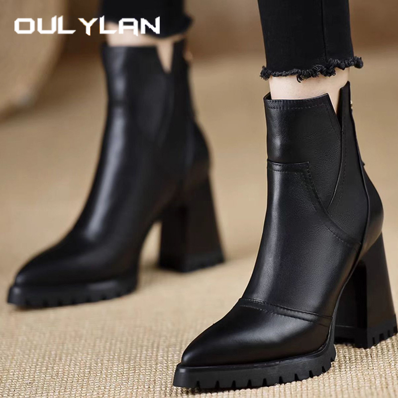 Women'S Fashion Boots - Oulylan Thick High-heeled Women Shoes Retro