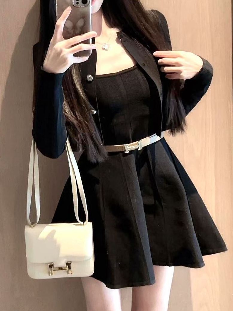 Belted Shirt Dress - Autumn Winter Knitted Wrap Dress with