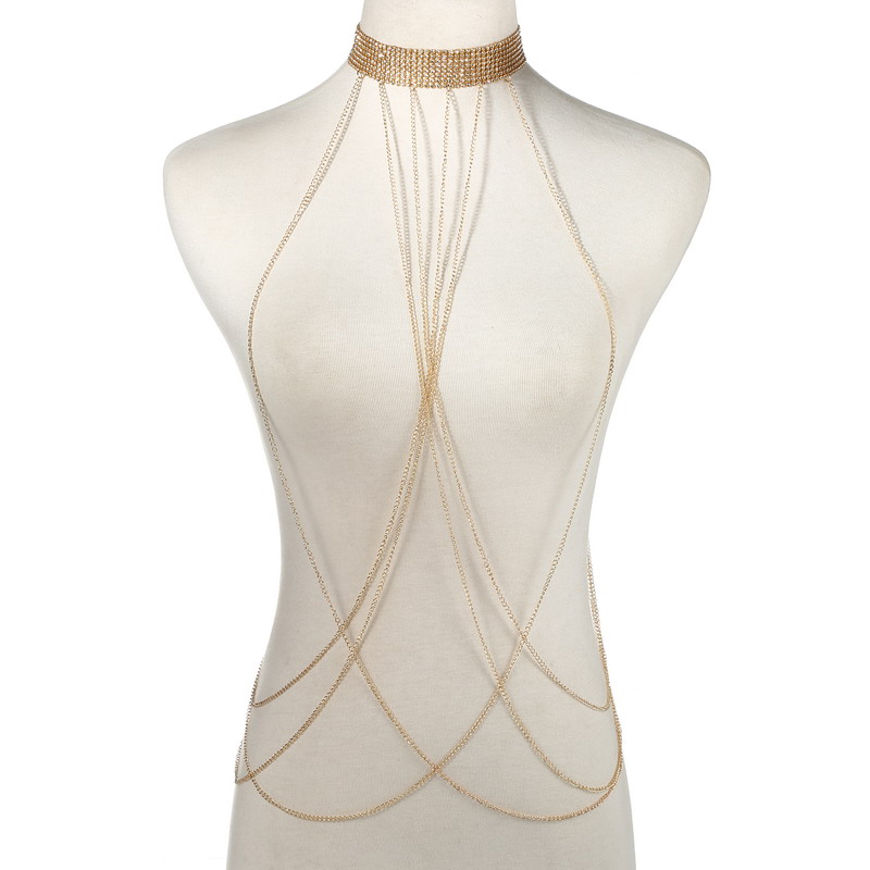 Women'S Fashion Harness - Gold Color Body Chain Women Rhinestone