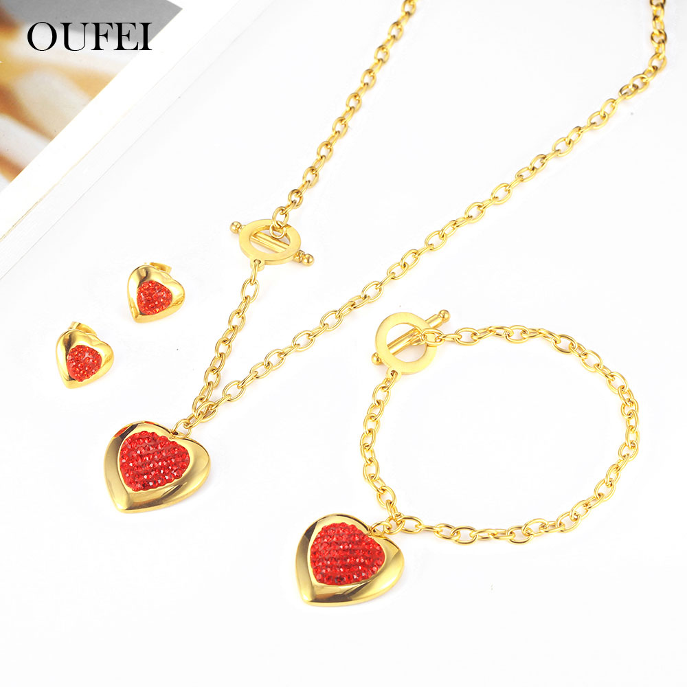 Women'S Fashion Vogue - OUFEI Stainless Steel Heart Necklace Earrings