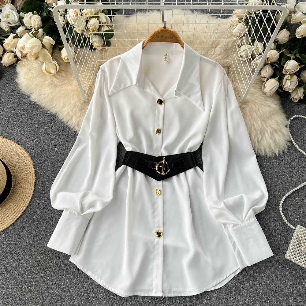 Ele Long Sve White irt Dr Wome - огляд і ціна Belted Shirt Dress