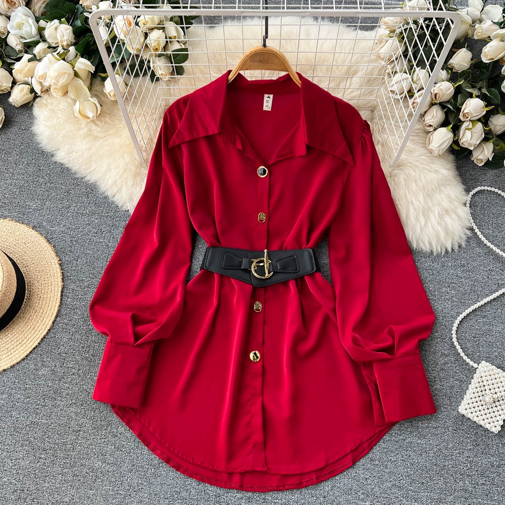 Ele Long Sve White irt Dr Wome - огляд і ціна Belted Shirt Dress