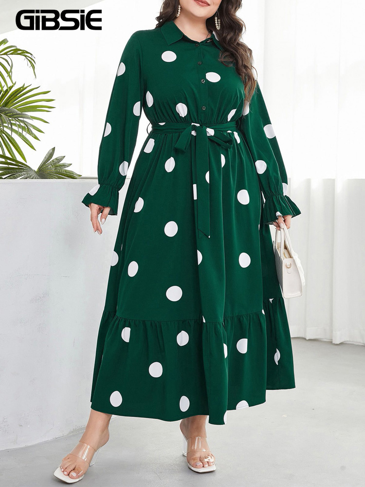 GIBSIE Plus Size Polka Dot Hal - огляд і ціна Belted Shirt Dress
