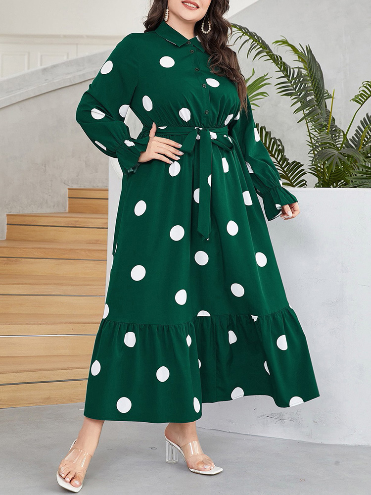 GIBSIE Plus Size Polka Dot Hal - огляд і ціна Belted Shirt Dress