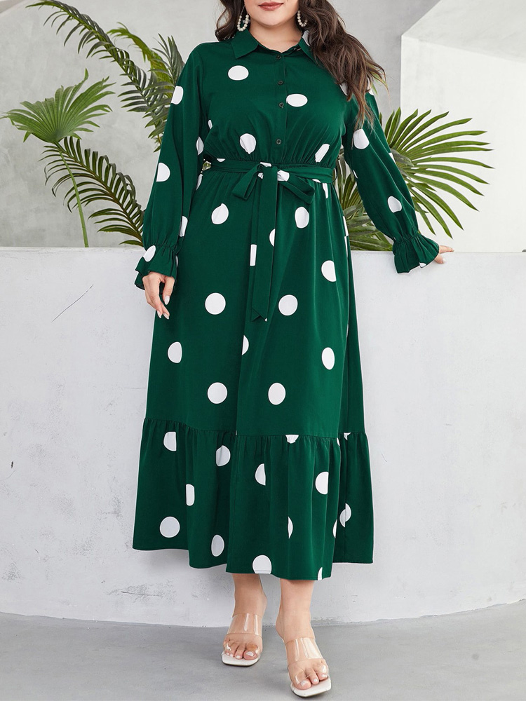 GIBSIE Plus Size Polka Dot Hal - огляд і ціна Belted Shirt Dress