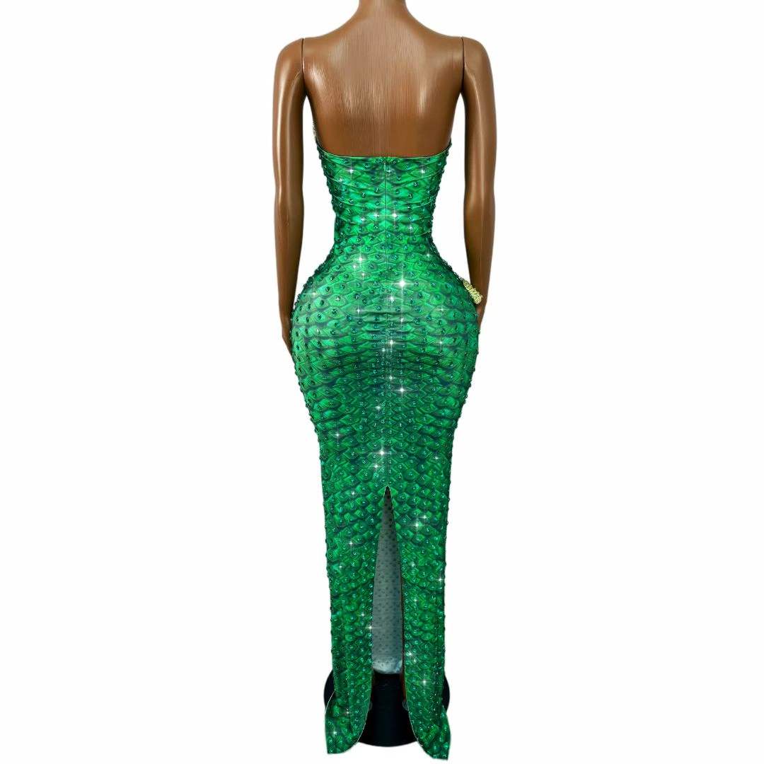 Sparkly Green Rhinestones Snak - огляд і ціна Women Fashion Designer Dresses Photos