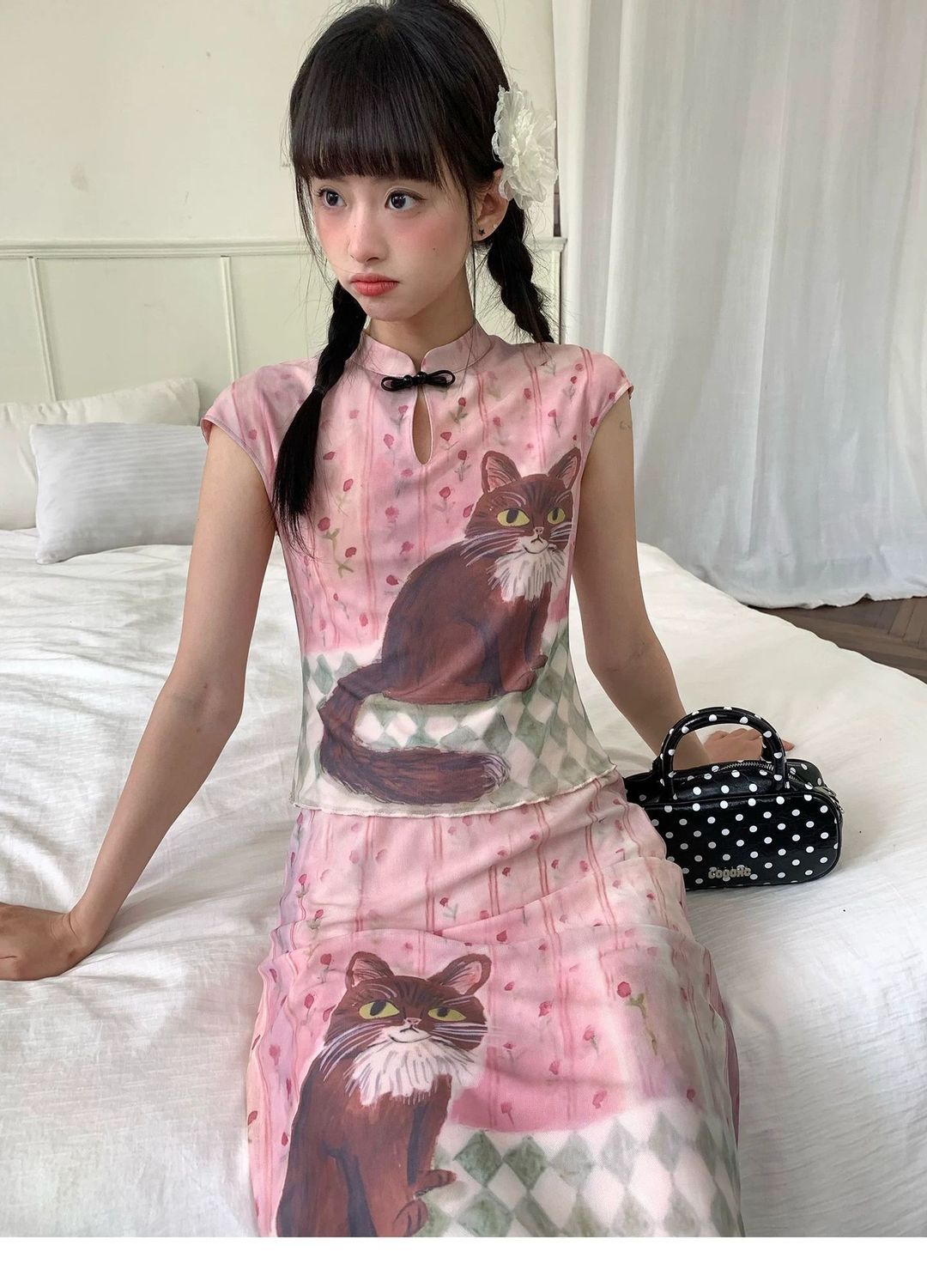 Women Y2K Cat Print Two Piece  - огляд і ціна Asymmetric Top Women
