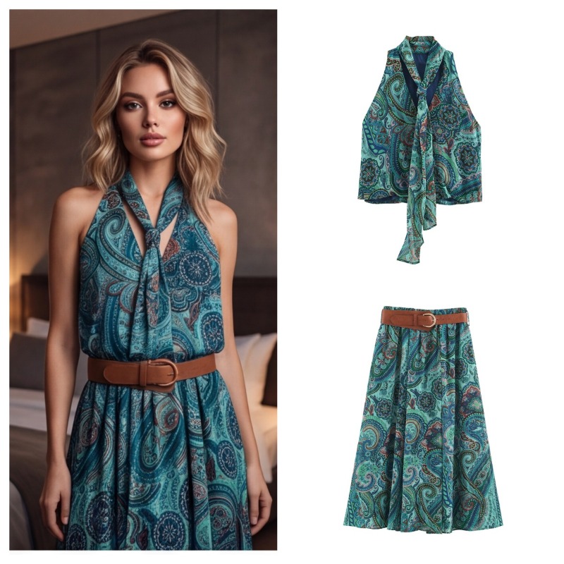 Vintage Printed Belt Long Skir - огляд і ціна Belted Shirt Dress