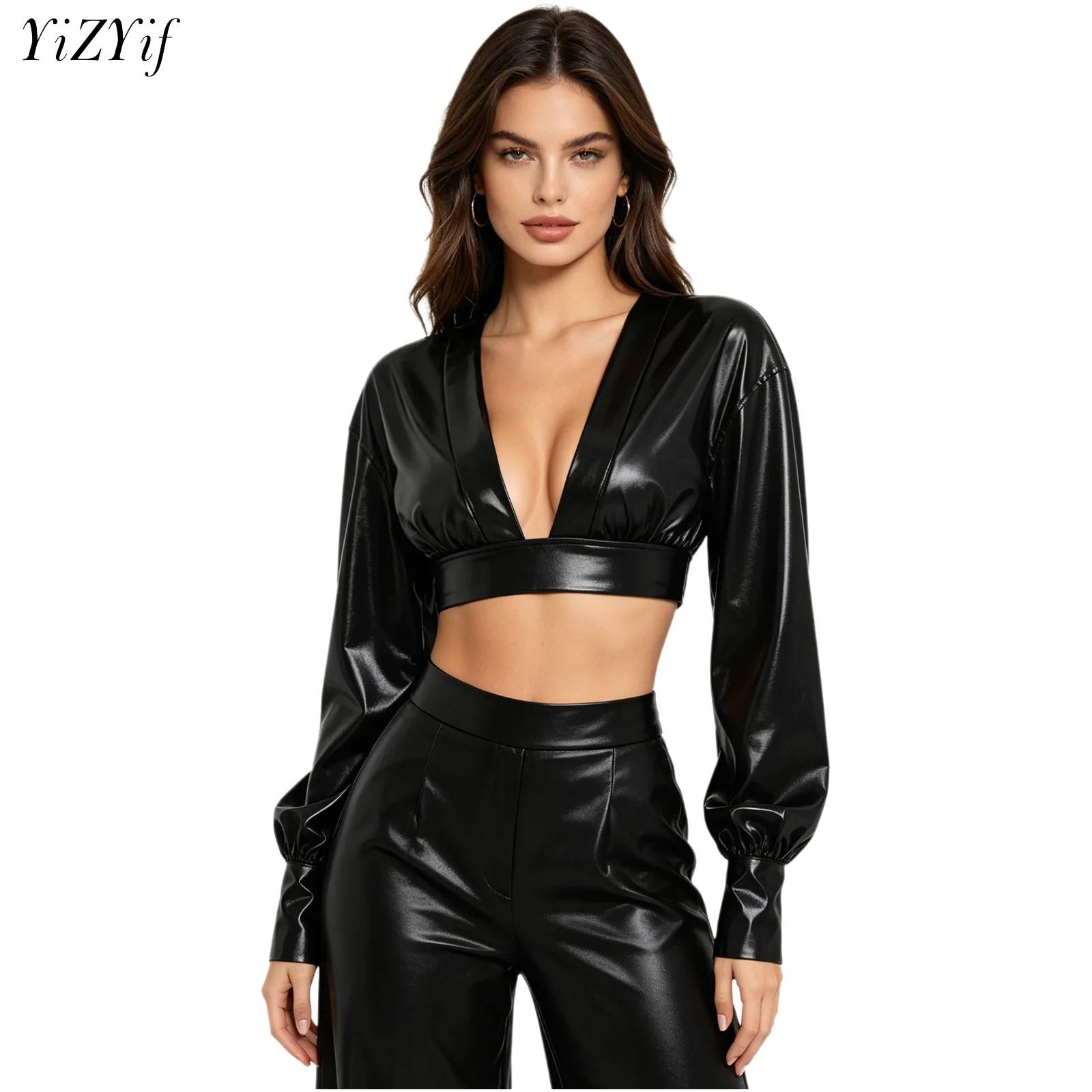 Womens Y2K Metallic Shiny Hip  - огляд і ціна Crop Top Women